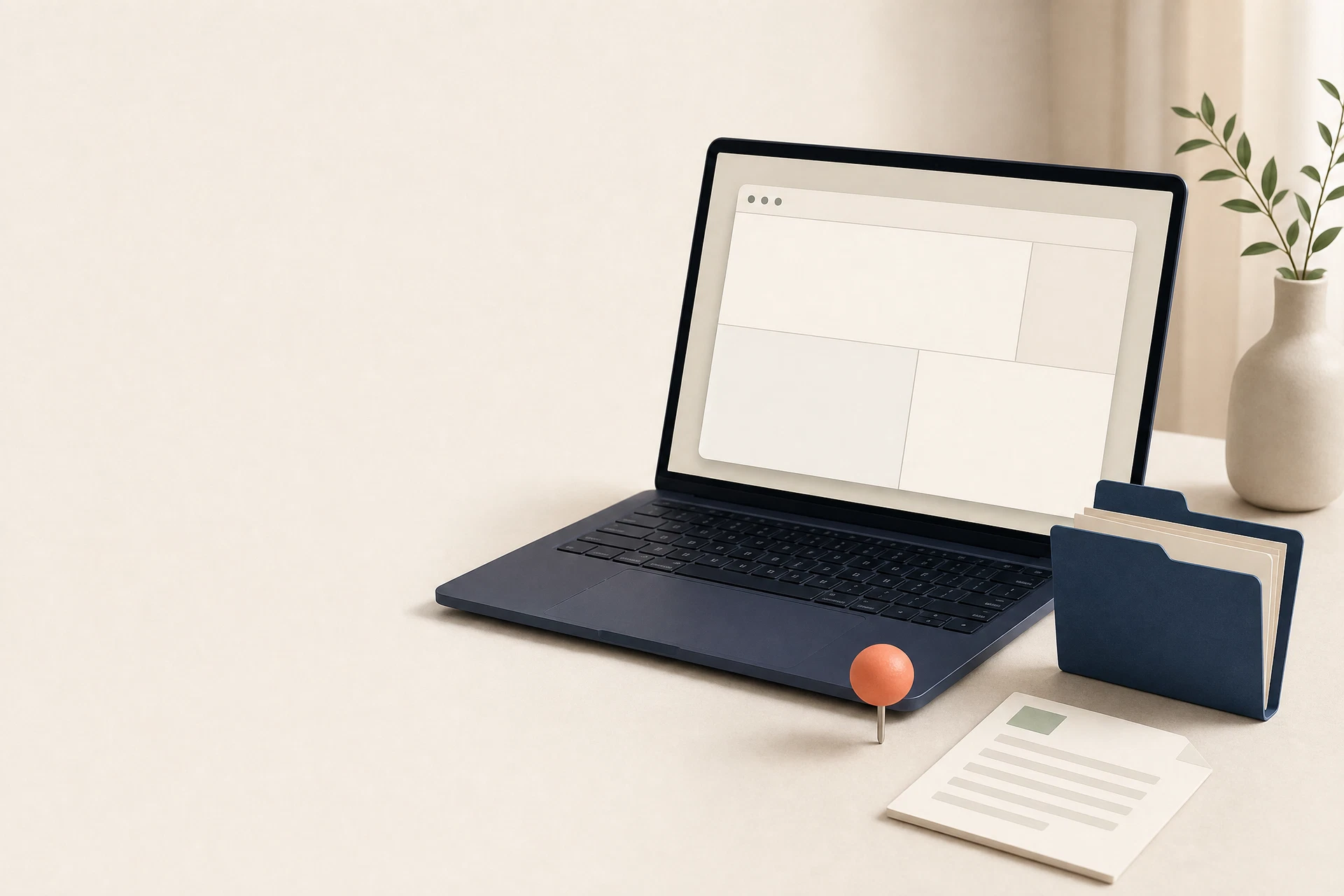 Editorial local browser extension installation workflow with a laptop and folder